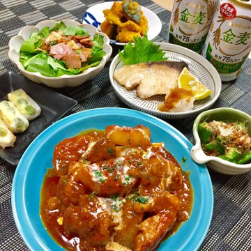 チキンと大根のトマト煮込みで晩酌♫