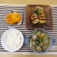 鮭団子と白菜スープ＆高野豆腐のハムカツ