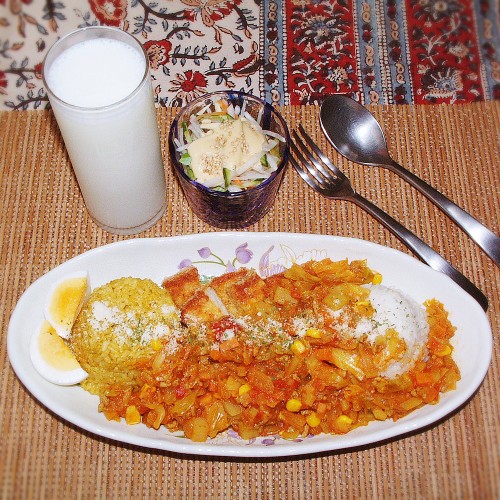 インド風野菜キーマカレーとパンカツセット