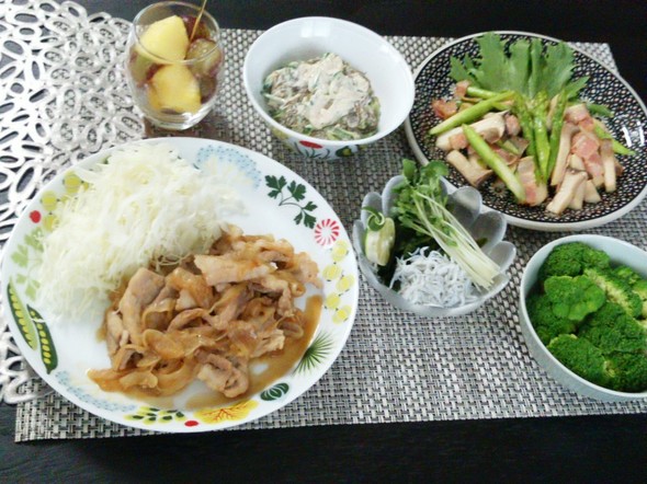 玉ねぎたっぷりしょうが焼きで晩ご飯