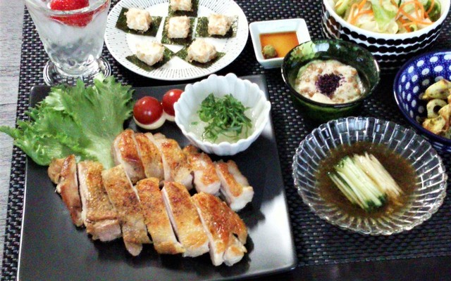 てっちゃんちのおいしい献立 チキンソテー いかわたの糖質０ｇ麺ペペロンチーノ
