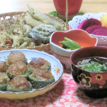 ♡にがうりの肉詰め＆天ぷらで夕ご飯♡