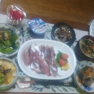 誕生日㊗️主人の釣果⭐アジのお造りの夕食