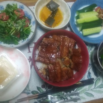鰻の蒲焼きの夕食