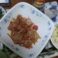 豚肉とミニトマトの白ワインソテーの夕食