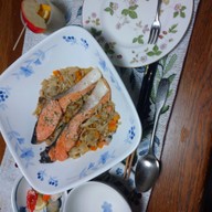 鮭の洋風スープ煮の夕食