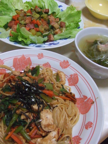 野菜たっぷりのパスタディナー♪