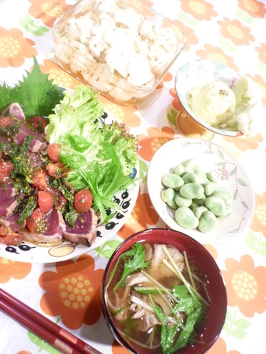 鰹のたたきのカルパッチョに季節の野菜で☆