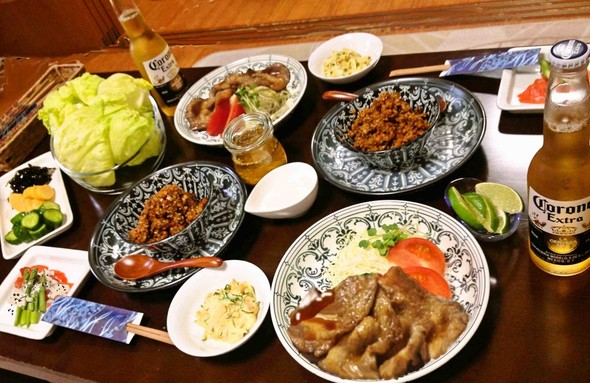 後輩君と晩ご飯☆肉味噌レタス包&生姜焼編