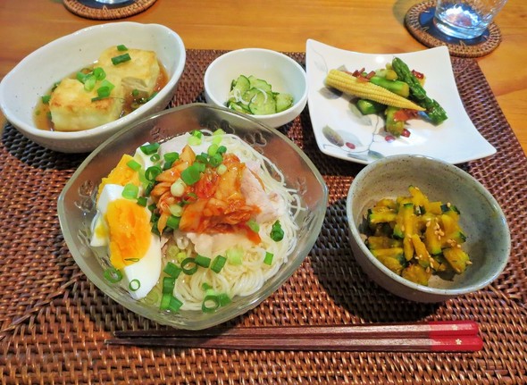 白だしでキムチそうめん♪夕食◆7.1