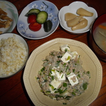 麻婆豆腐春雨の晩ご飯