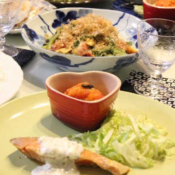 鮭のムニエルとゴーヤチャンプル✿晩御飯