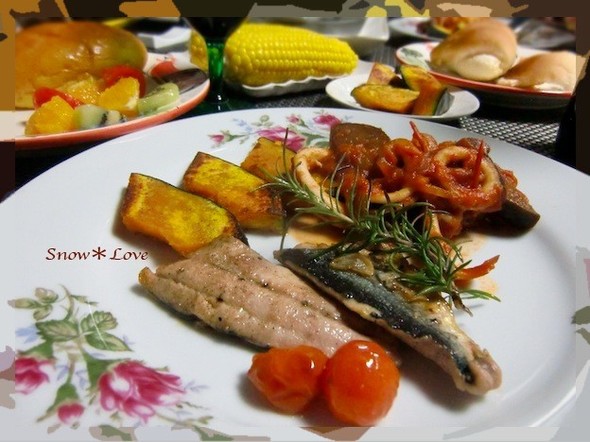 秋刀魚もイカも美味しいワ〜♬な晩ご飯