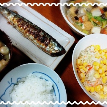 焼き秋刀魚と厚揚げと白菜の中華煮♡