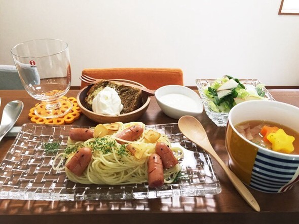 ペペロンチーノを侵食するソーセー人ランチ