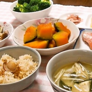 豚肉と魚と野菜の夕食