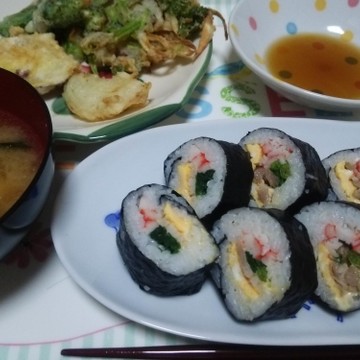 豚肉の照り焼き巻き寿司×天ぷら