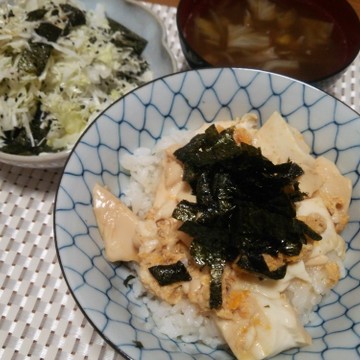 簡単豆腐丼×キャベツと焼き海苔のサラダ