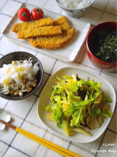 セロリと塩昆布の卵炒めの献立